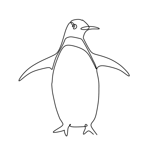 A penguin drawn as one continuous unbroken line, the output of the single-line drawing method.