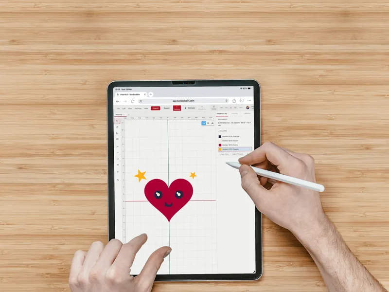 Designing on a tablet with a stylus in Boldbobbin