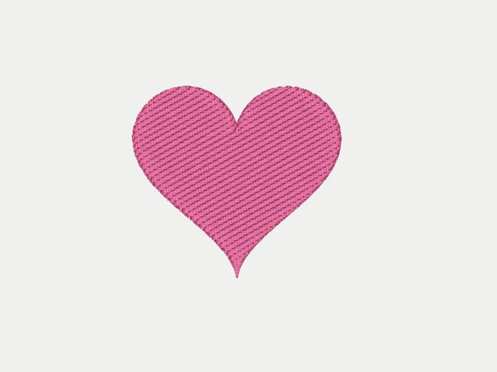 The same pink heart rendered as real thread, each stitch catching the light along its length.