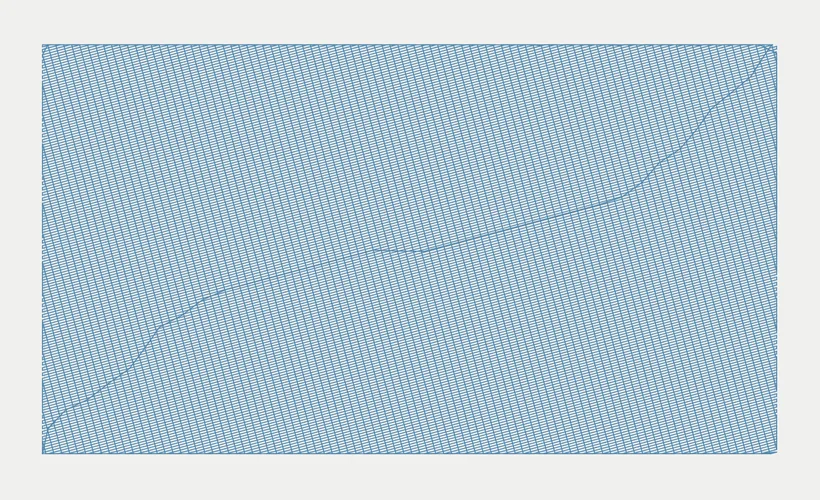 the same rectangle in Boldbobbin's Stitch view, every stitch the machine will make, with tatami stitching.